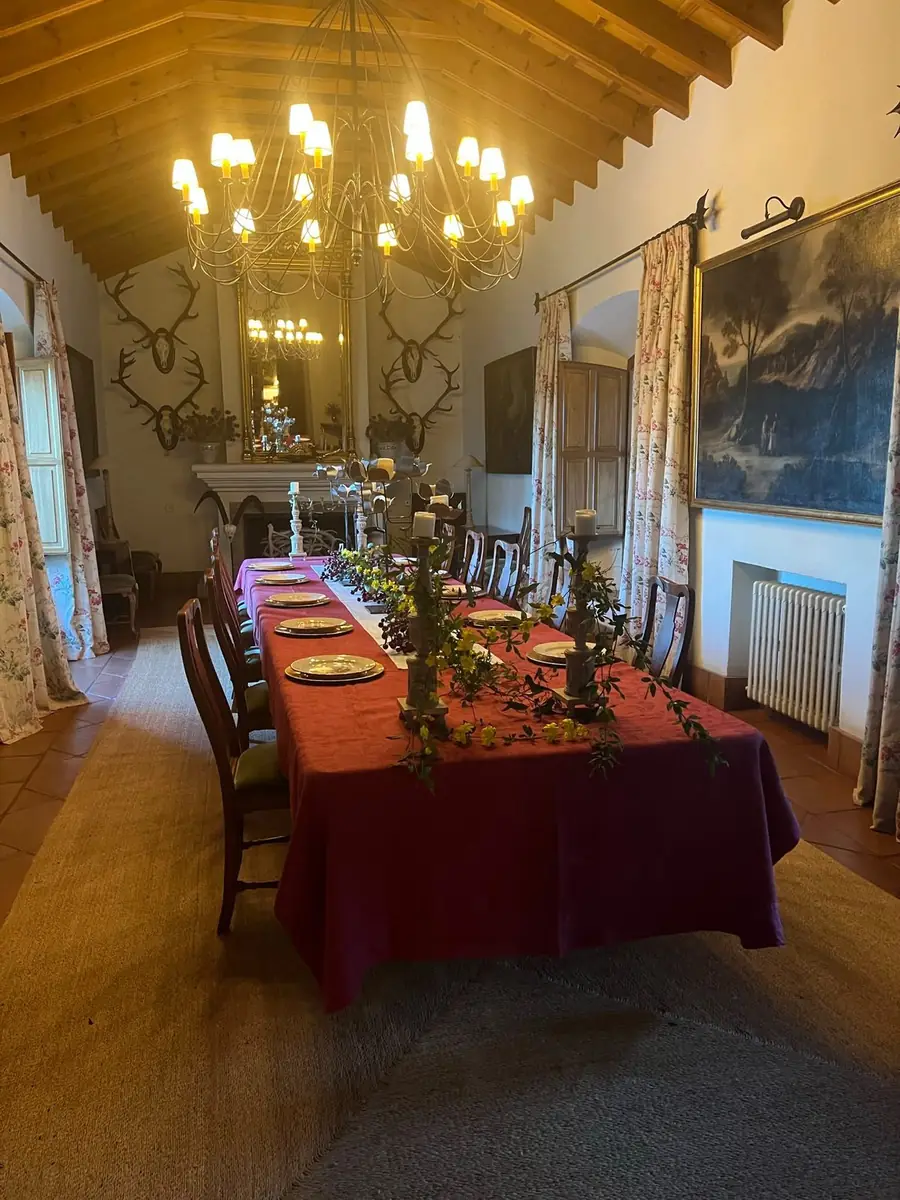 The dining room at Los Melonares laid for dinner
